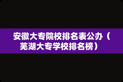 安徽大专院校排名表公办（芜湖大专学校排名榜） 