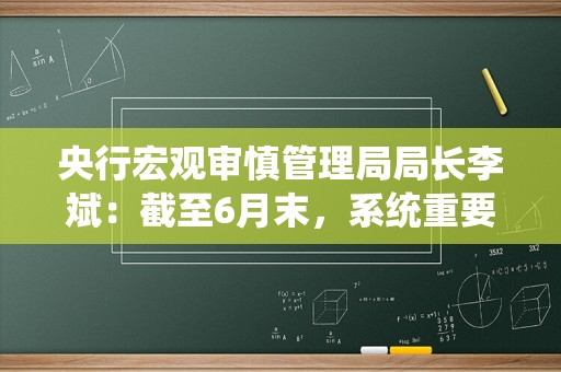 央行宏观审慎管理局局长李斌：截至6月末，系统重要性银行的平均不良率是1.27%