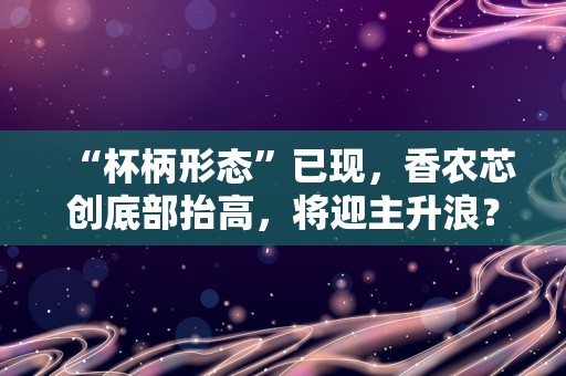 “杯柄形态”已现，香农芯创底部抬高，将迎主升浪？