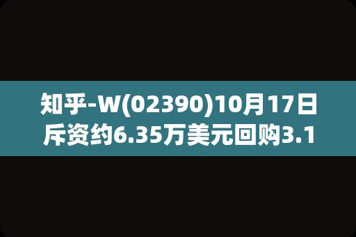 知乎-W(02390)10月17日斥资约6.35万美元回购3.11万股