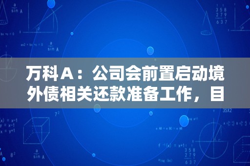 万科Ａ：公司会前置启动境外债相关还款准备工作，目前融资正常