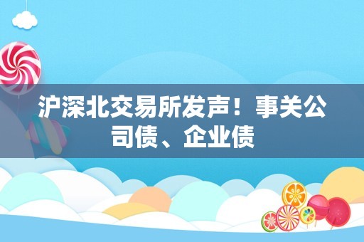 沪深北交易所发声！事关公司债、企业债