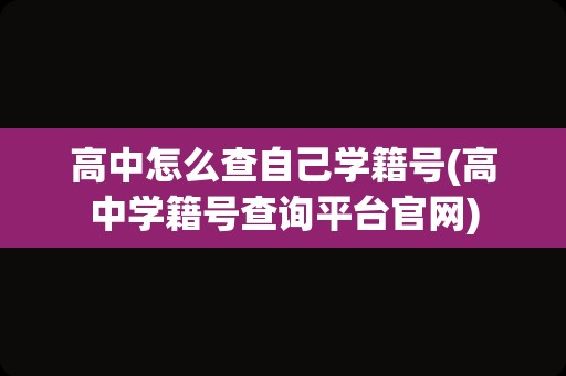 高中怎么查自己学籍号(高中学籍号查询平台官网)