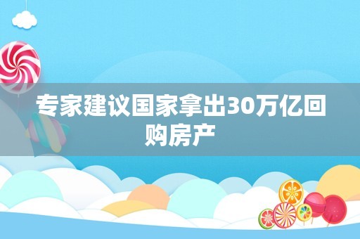 专家建议国家拿出30万亿回购房产