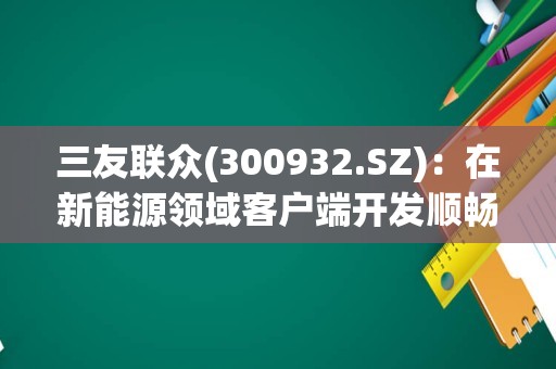 三友联众(300932.SZ)：在新能源领域客户端开发顺畅，目前已经与万向一二三、博世、骆驼、北汽福田等建立了合作