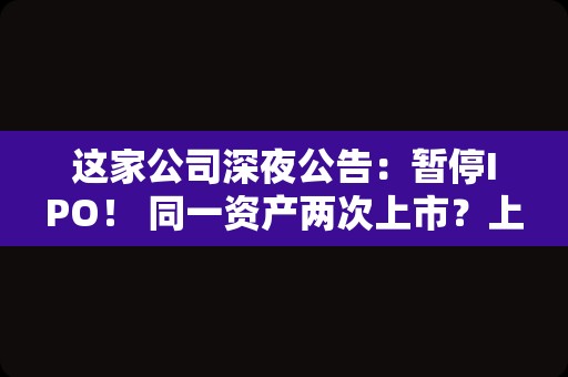 这家公司深夜公告：暂停IPO！ 同一资产两次上市？上交所：将开展专项核查